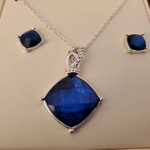 Kim Rogers Silver Tone and Sapphire Blue Necklace and Earring Set